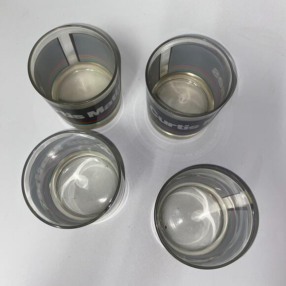 4 Vtg Curtis Mathes Promotional Advertising Rocks Glasses Gray & Rainbow Stripe - Picture 6 of 7